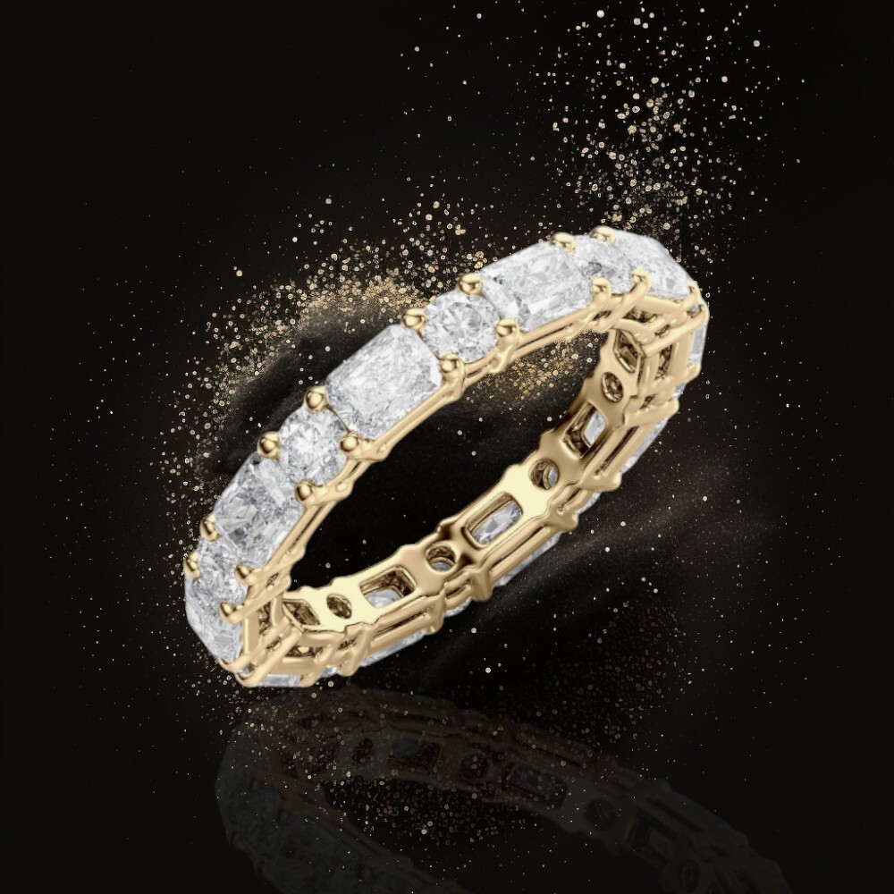 4.0 mm Lab Grown Radiant Cut Diamond Eternity Band Wedding 3 Ct 14K Yellow Gold