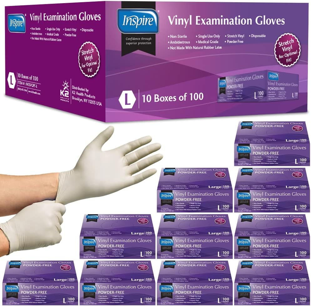Inspire Stretch Vinyl Exam Gloves | the ORIGINAL Quality Disposable Latex Free M