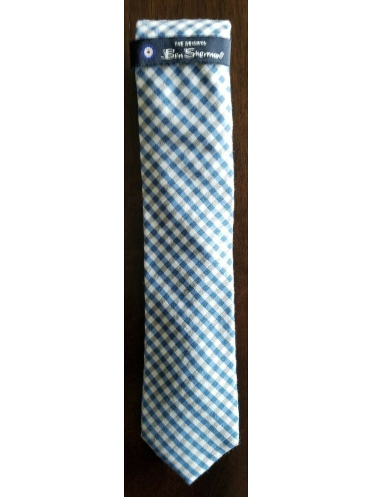 Ben Sherman Blue Gingham Cotton Slim Fit Mens Neck Tie