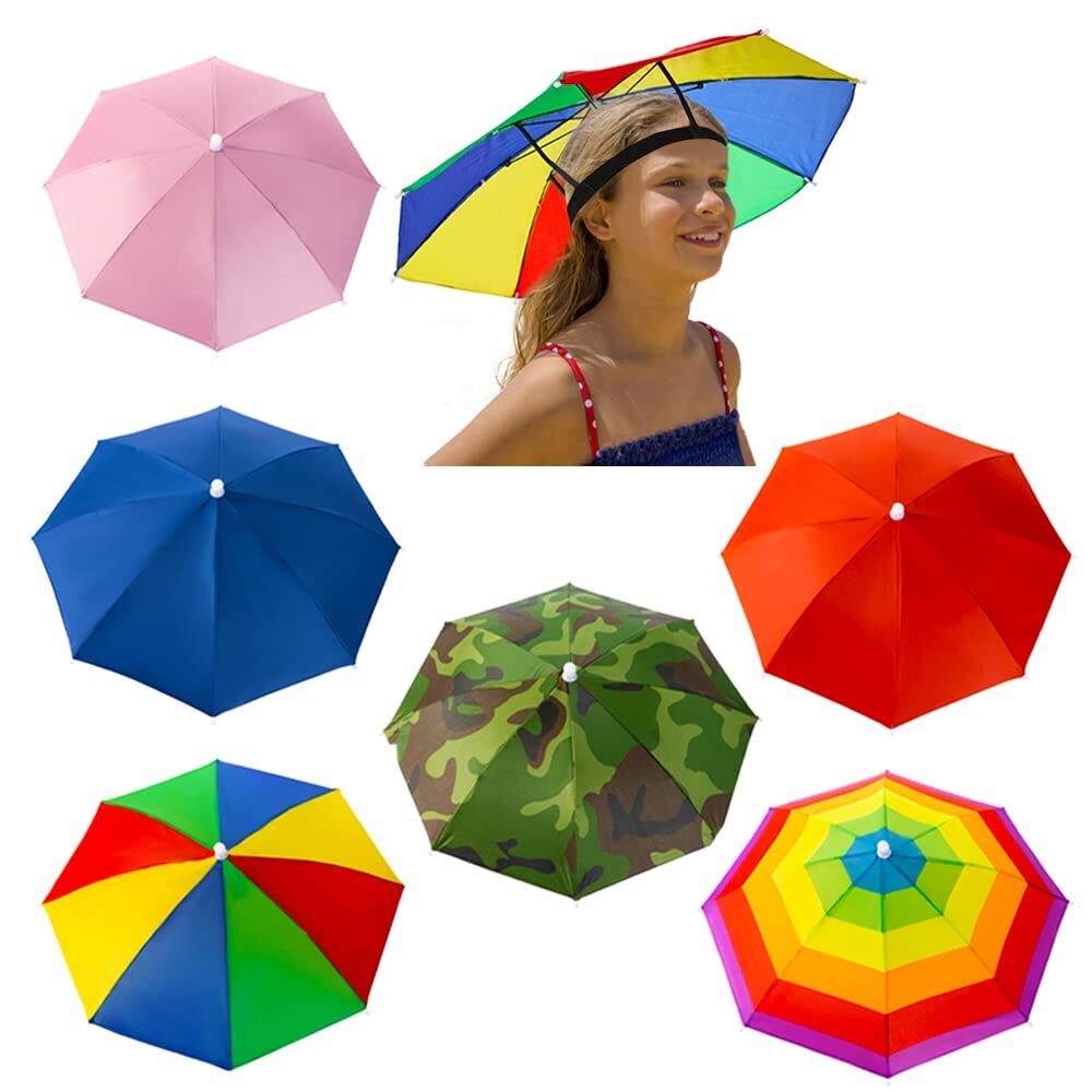 6 Pack Rainbow Umbrella Hats for Women - Colorful Sun Protection