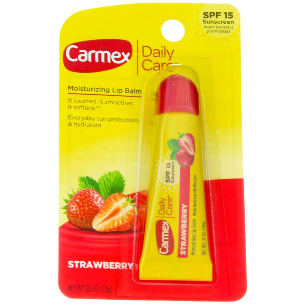 5 Pack Carmex Strawberry SPF 15 Lip Balm Tubes 0.35 oz