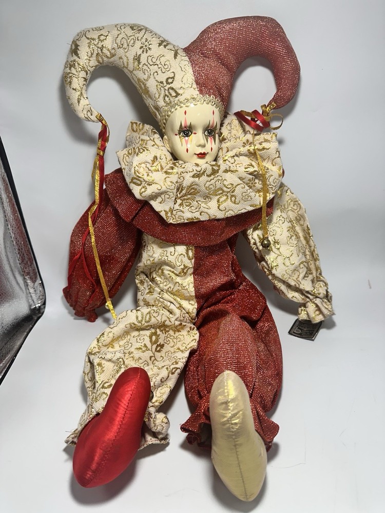 Vintage Brinn’s Pierrot Clown Doll with Porcelain Head and Hands #58D