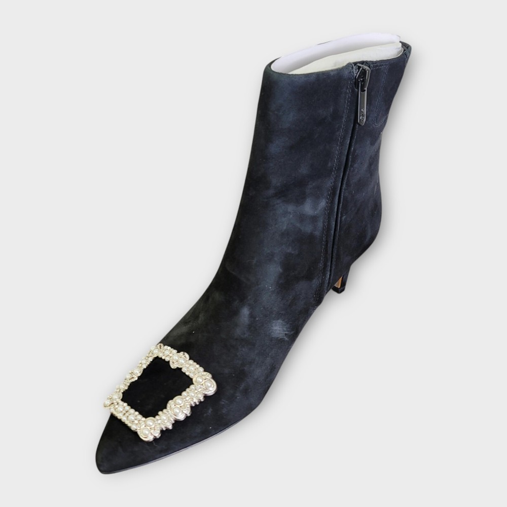 Sam Edelman Ulissa Black Suede Bootie Size 9.5 Rhinestone Buckle Detail