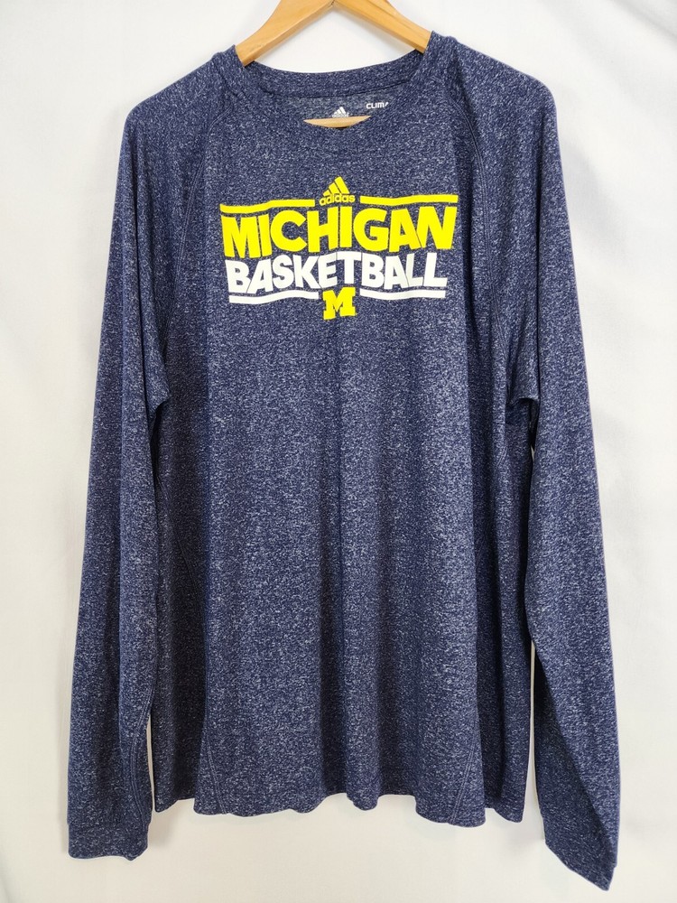 Adidas NCAA Michigan Wolverines Climalite Basketball Long Sleeve T Shirt Size L