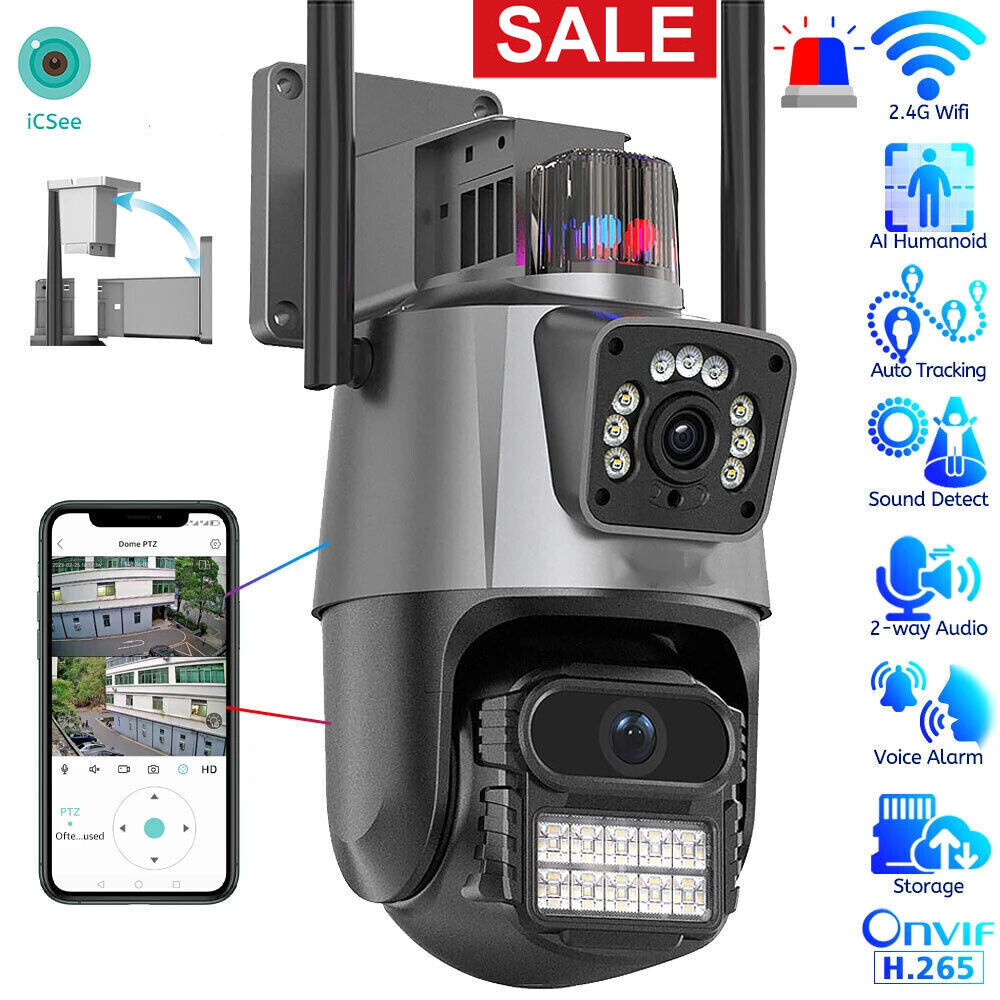 8MP 4K Wifi Security Camera Dual Lens 1-8X Zoom Home PTZ IP Night Vision Cam NEW