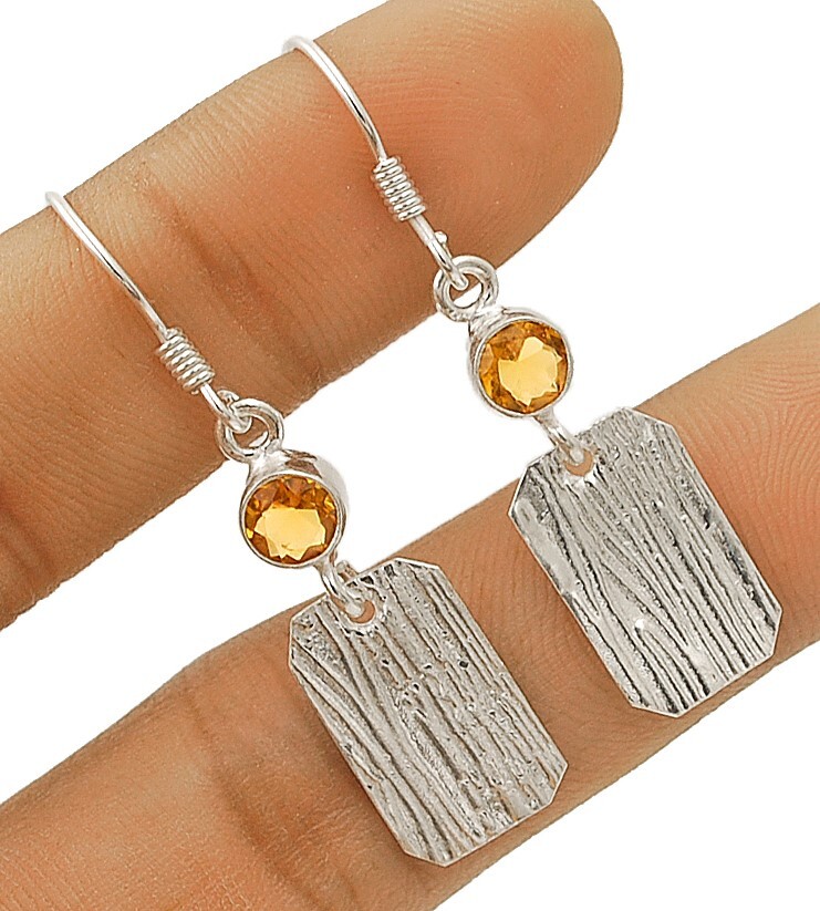 Natural Golden Citrine Sterling Silver Earrings in 925 Silver Size 18-1