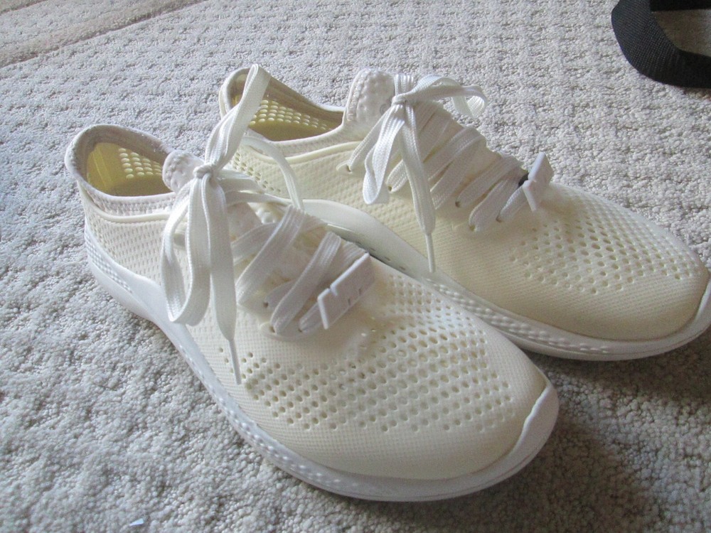 Crocs Lite Ride Pacer Mujer W10 Blanco Tenis Atléticos Zapatos con Cordones Perforados