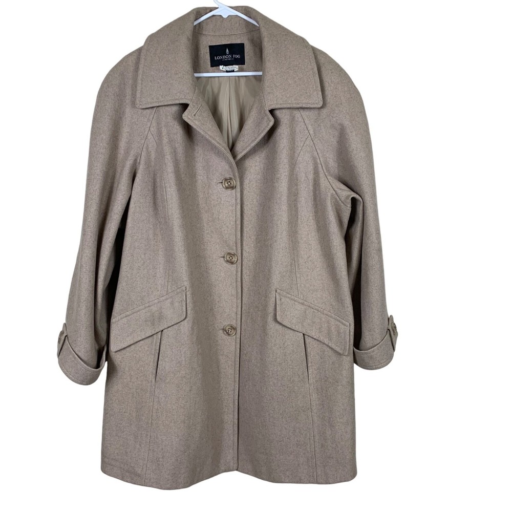 Vintage 90s London Fog Women’s Oatmeal Beige Wool Blend Pea Coat Size 2X