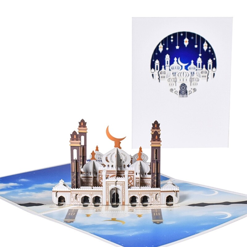 Eid Card 3D Mosque Pop-up Greeting Cards for Islamic Eid Mubarak Ramadan Card
