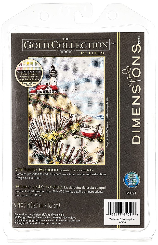 Gold Collection Counted Cross Stitch Kit, Cliffside Beacon, 18 Count Ivory Ai...