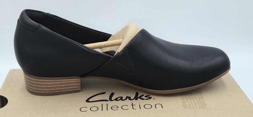 Clarks Juliet Palm Shoes Womens Size 7.5 Wide Black Leather Loafer Slip-On Flats
