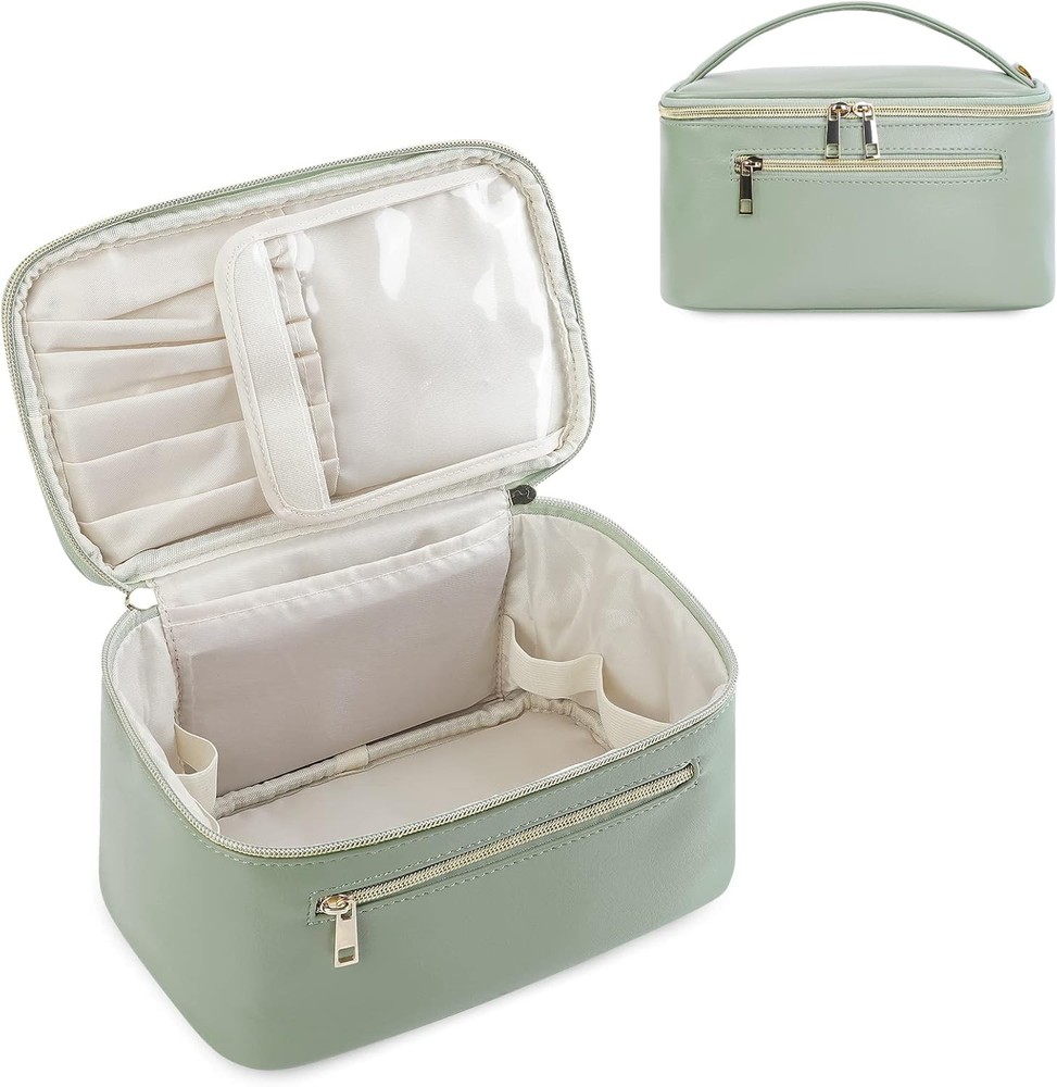 Wandering Nature Makeup Bag – Vegan Leather Travel Cosmetic Organizer with Brush