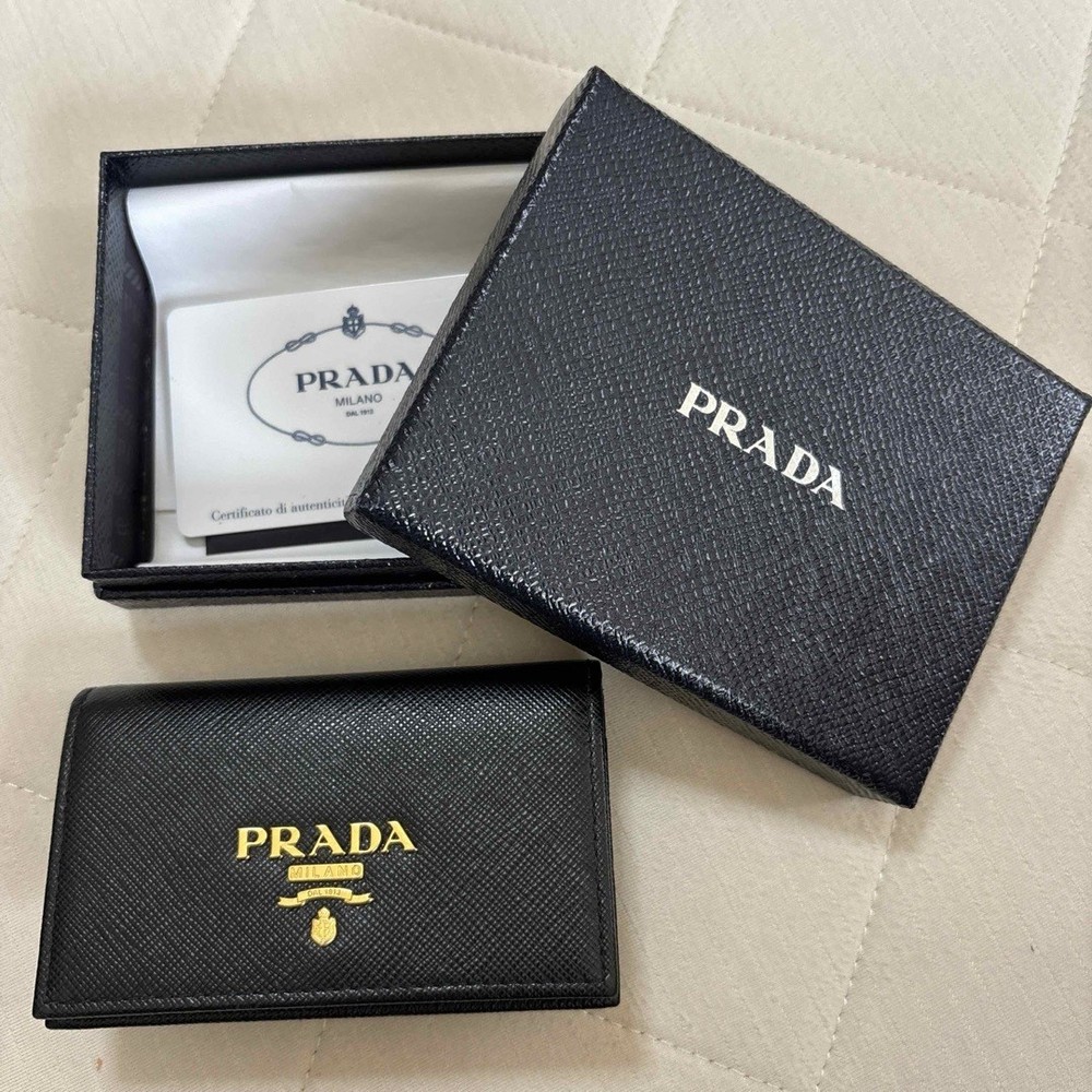 Prada Black Leather Business Card Holder Case 1MC122