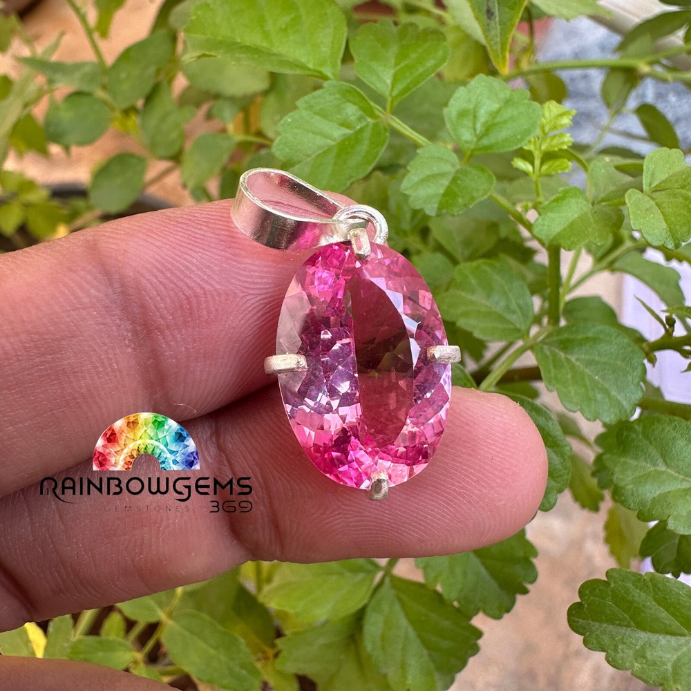 Certified 23.25 CT Natural Padparadscha Sapphire 925 Silver Pendant