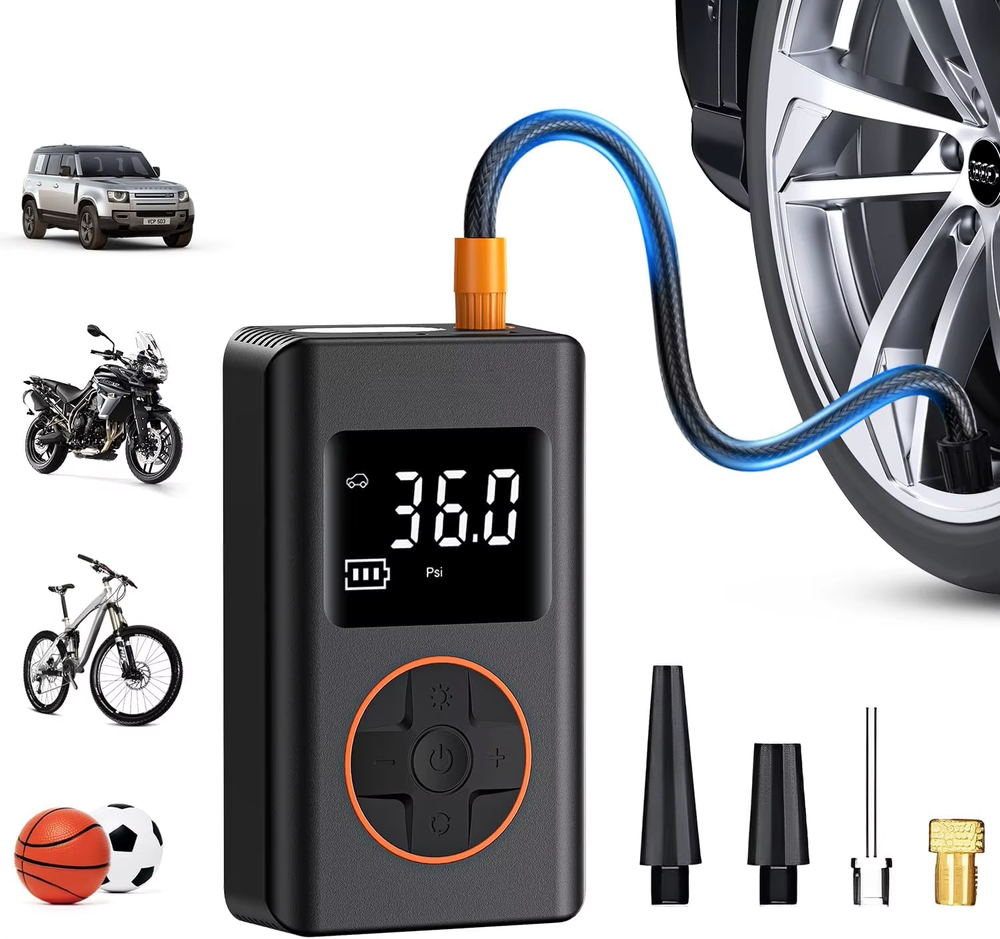 Portable Air Compressor Real Time Pressure Monitor Tire Inflator Electric Pump