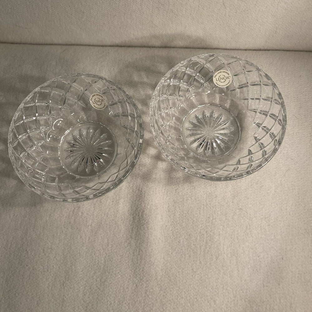 Lenox Fine Crystal 5-inch Diamond Pattern Bowls Set of 2 Made in Czech Republic  