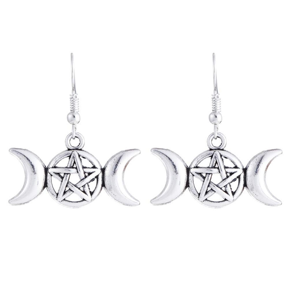 Triple Moon Goddess Wicca Pentagram Pentacle Star Magic Amulet Talisman Drop ...