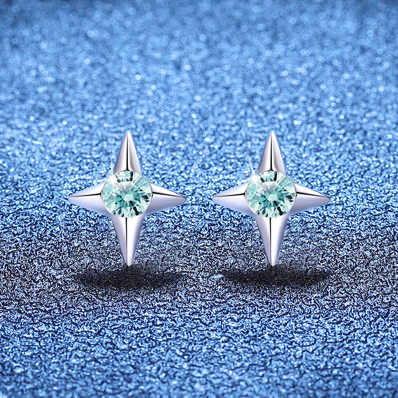 Moissanite Quatrefoil Star Stud Earrings in 925 Sterling Silver for Women GRA Certified