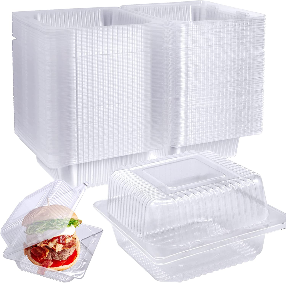 100 Clear Hinged Plastic Containers with Lids for Cake Slices