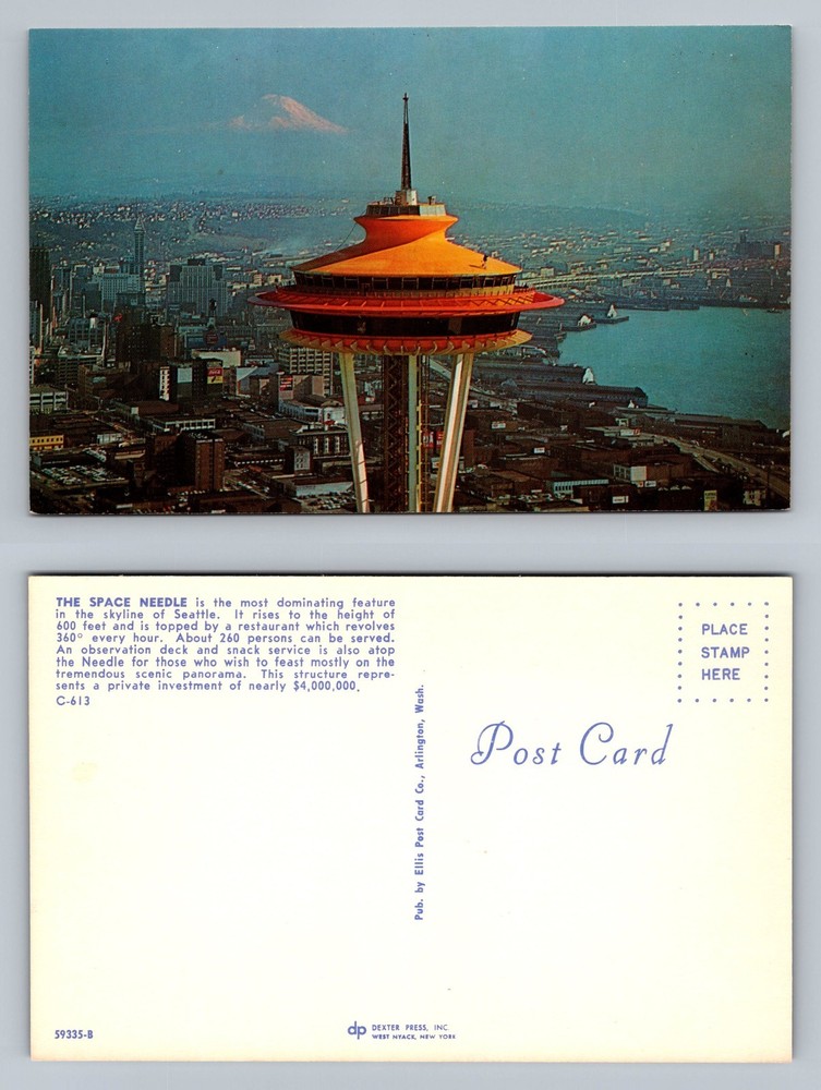 Seattle, WA-Washington, Space Needle Skyline View Card Old Vintage Postcard