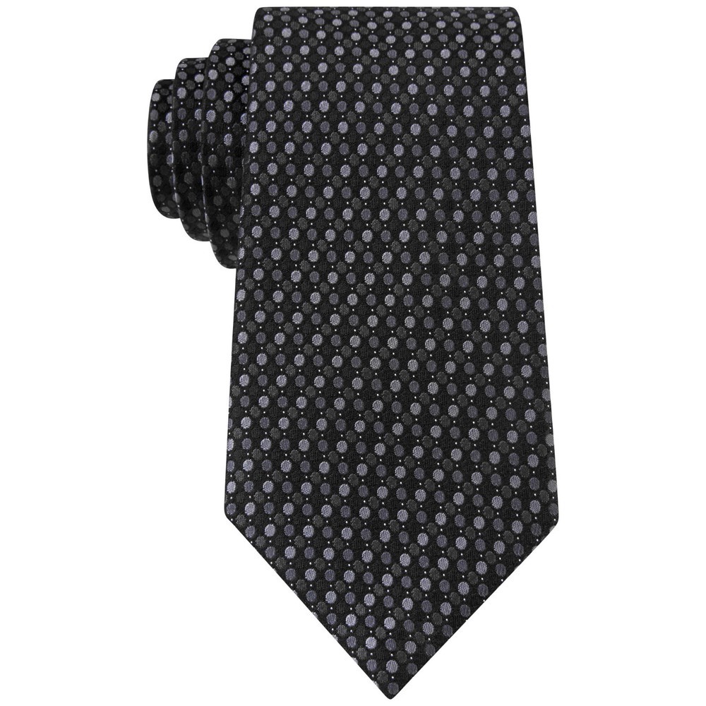 KENNETH COLE REACTION Black Gray Polka Dot Silk Classic Necktie