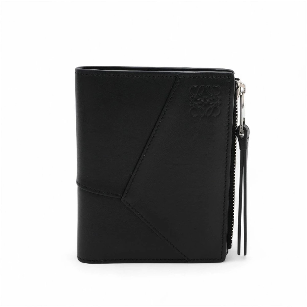 LOEWE Puzzle Anagram Leather Compact Wallet Black Used