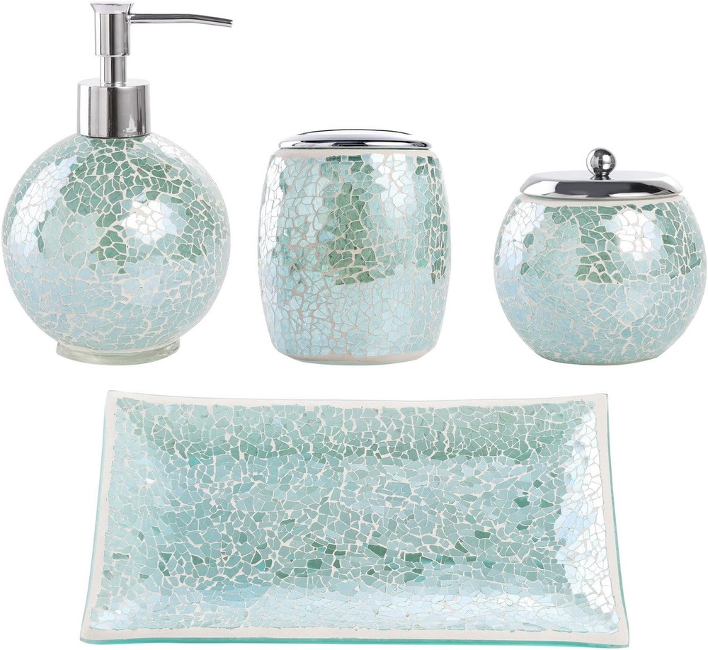 Bathroom Accessory Set - 4-Piece Decorative Glass Bathroom Accessories Set with
