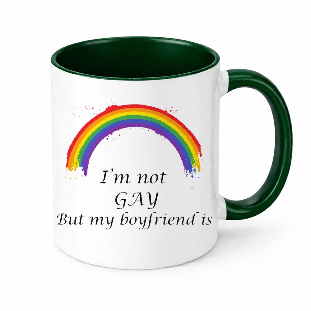 Humorous Rainbow LGBTQ Coffee Mug, 11oz, White Ceramic, Novelty Gift I'm Not Gay