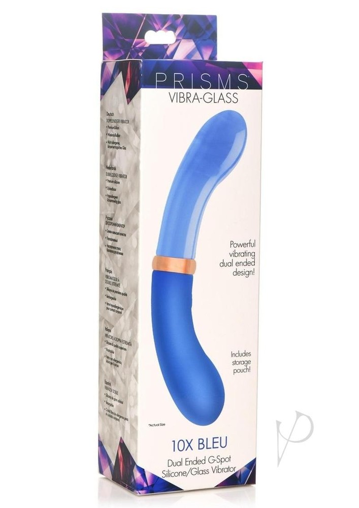 Prisms Vibra-Glass 10X Bleu Dual End G-Spot Rechargeable Silicone/Glass
