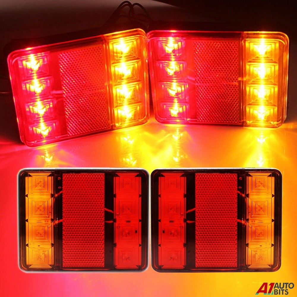 Pair 12v Led 4 Function Rear Tail Lights Lamp Trailer Caravan Truck Lorry 8 Led
