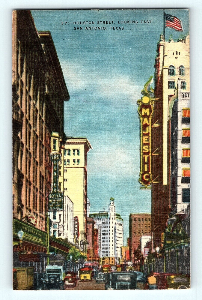 Houston Street Looking East San Antonio Texas Gunter Hotel 1956 Postcard G6