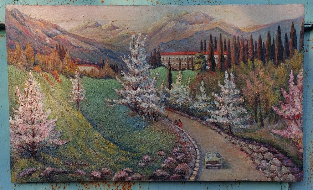 Antique Original Vintage Oil Painting on Canvas Rare Mountain Landscape