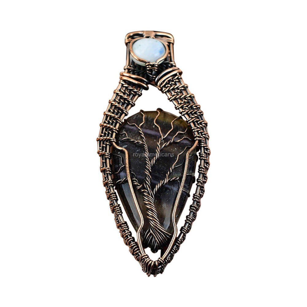 Mother's Day Copper Multi Fluorite Rainbow Moonstone Pendant Gift-image
