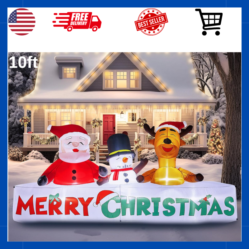 10FT Lighted Christmas Inflatable Decoration Santa Claus & Snowman Blow Up Decor