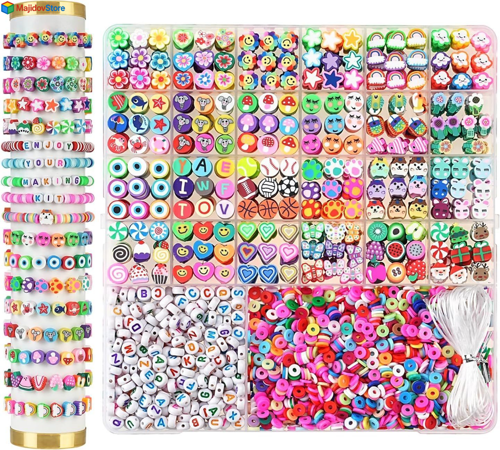 Richginker 2300Pcs Polymer Clay Beads Kit for DIY Friendship Bracelets and Crafts