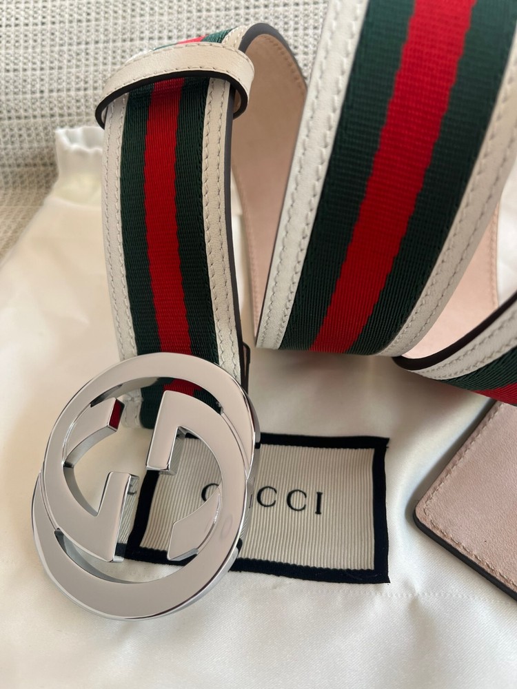 Gucci GG Interlock Leather Belt in Green Red White Size 100 cm Fits 34-36 Waist