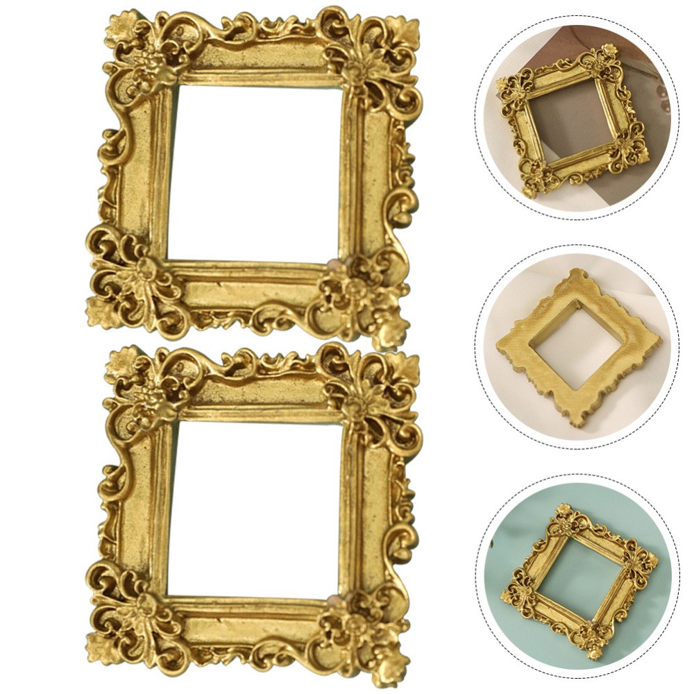 2 Golden Baby Photo Frame Ornaments Miniature Picture Frames