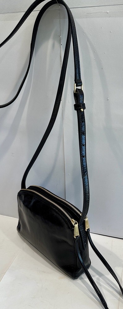 Hobo Intnl Evella Small Black Crinkle Patent Leather 3 Section Crossbody Bag 27