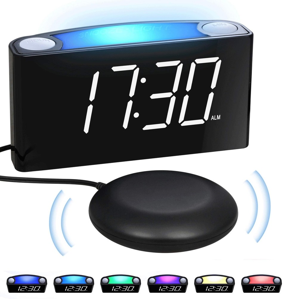 Vibrating Alarm Clock with Bed Shaker for Heavy Sleepers, LED Display & USB Charger