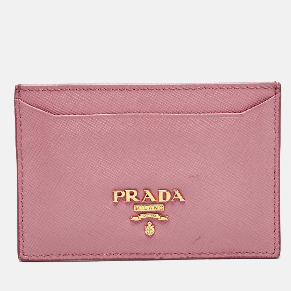 Prada Pink Saffiano Leather Logo Card Holder