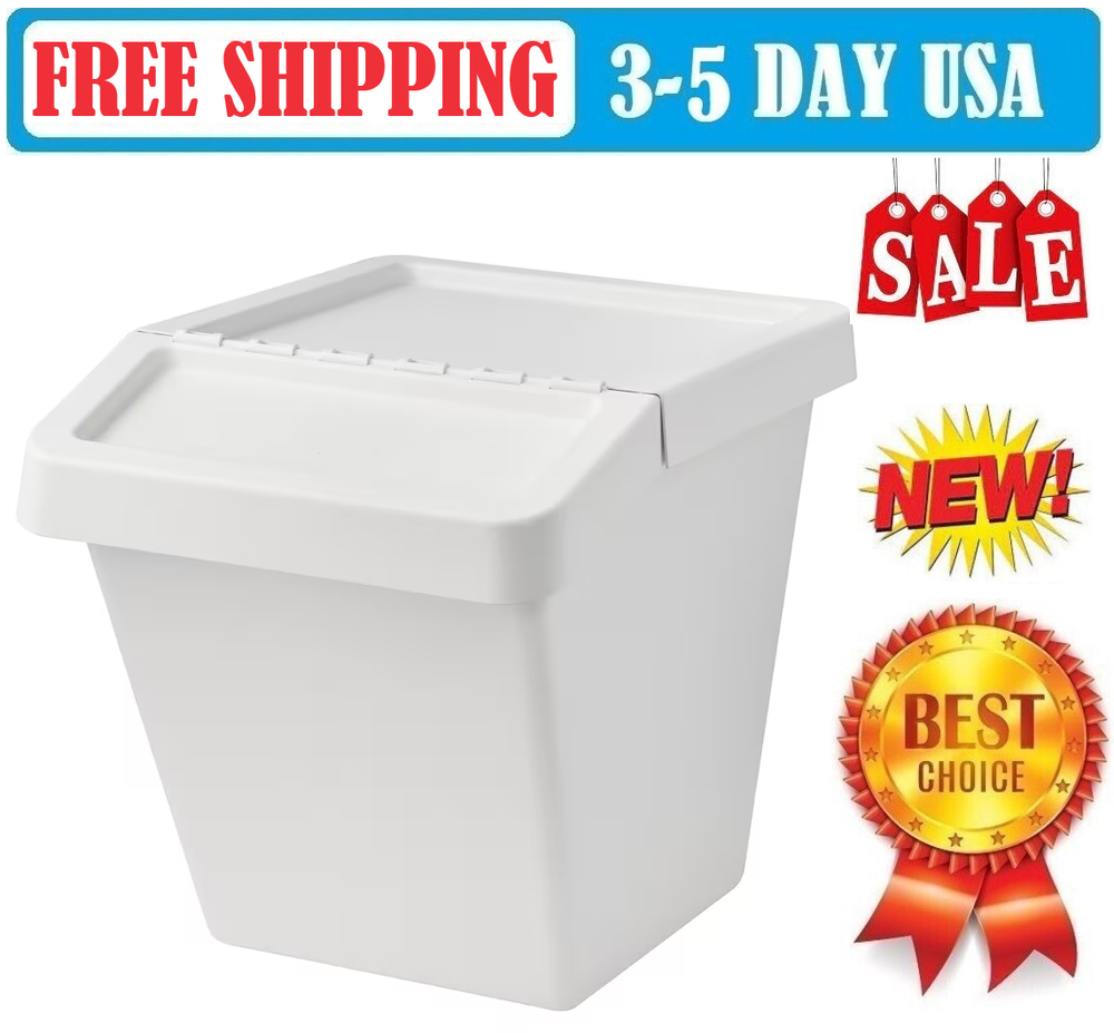 Ikea 60L Recycling Bin Waste Sorting Bin With Lid Rubbish Bin Reusable Box White