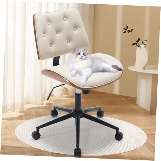 Armless modern walnut home office chair with wheels for small spaces