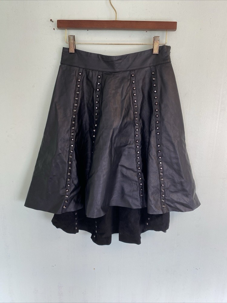 Y2K Black Studded Leather Mini Skirt Goth Punk Schoolgirl Vintage 90s Size 4