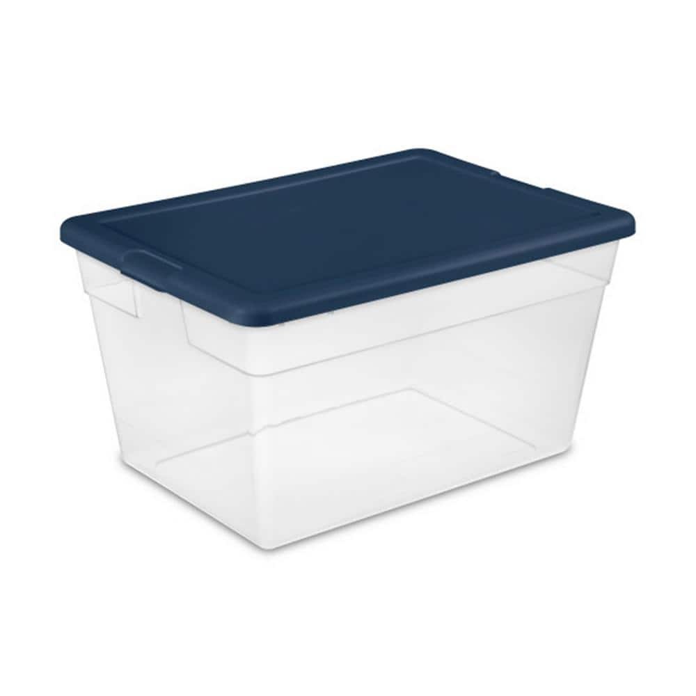 Stackable 56 Quart Clear Storage Tote with Marine Blue Lid 8-Pack