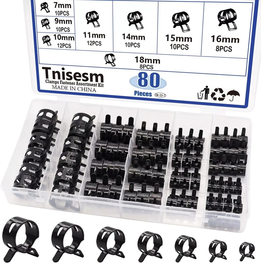 80-Piece Spring Band Hose Clamp Assortment for Silicone Vacuum Pipes in 7mm & 9mm Sizes