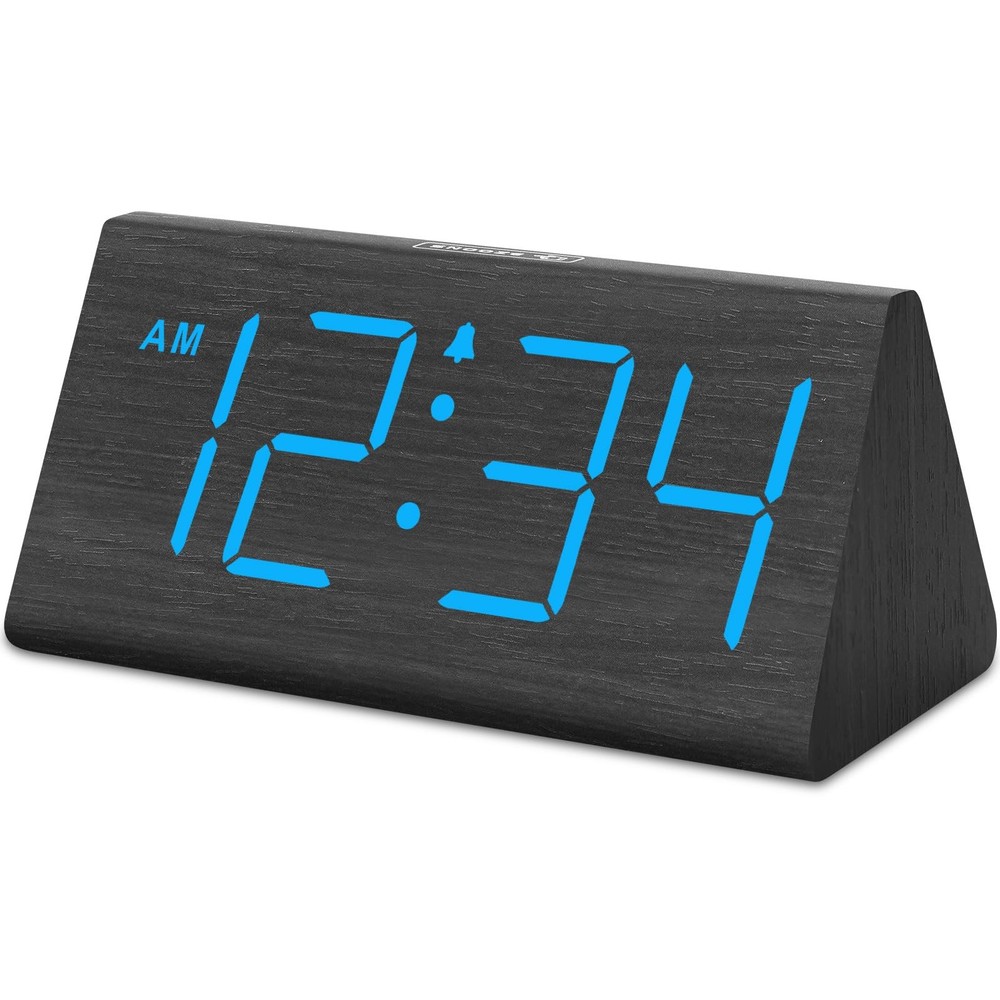 Wooden Digital Alarm Clock with Large Display for Bedroom or Desk