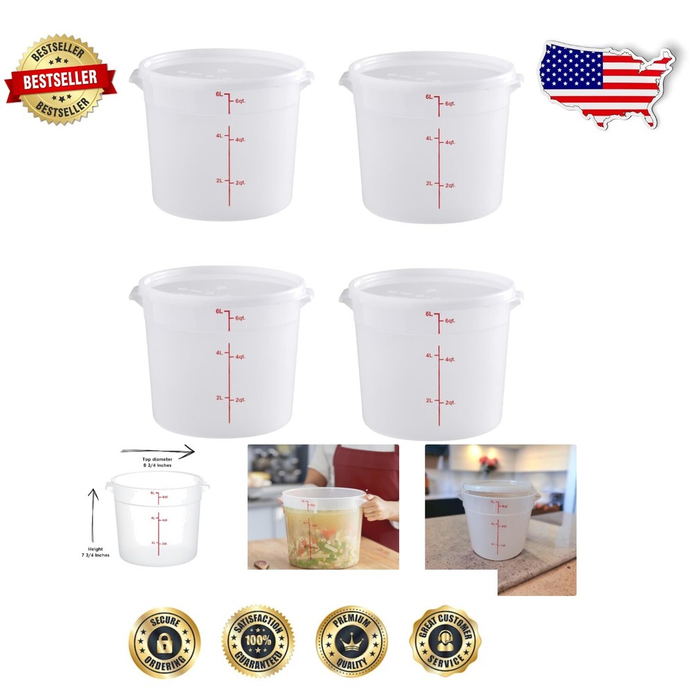 BPA Free 6 Quart Round Food Storage Containers - Dishwasher Safe, 4 Piece Set
