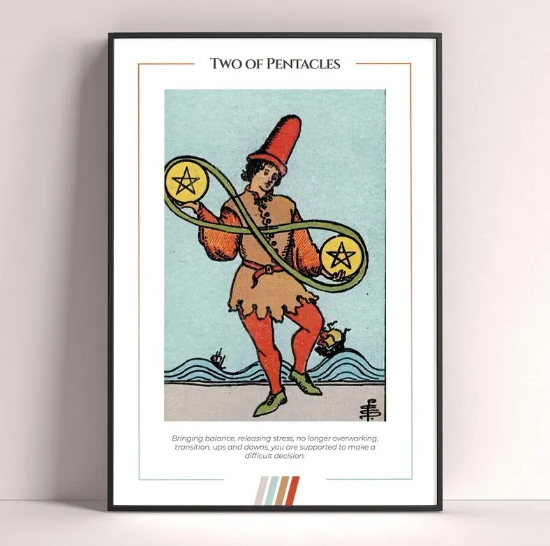 Two of Pentacles Tarot Card Art Print Poster Digital Download