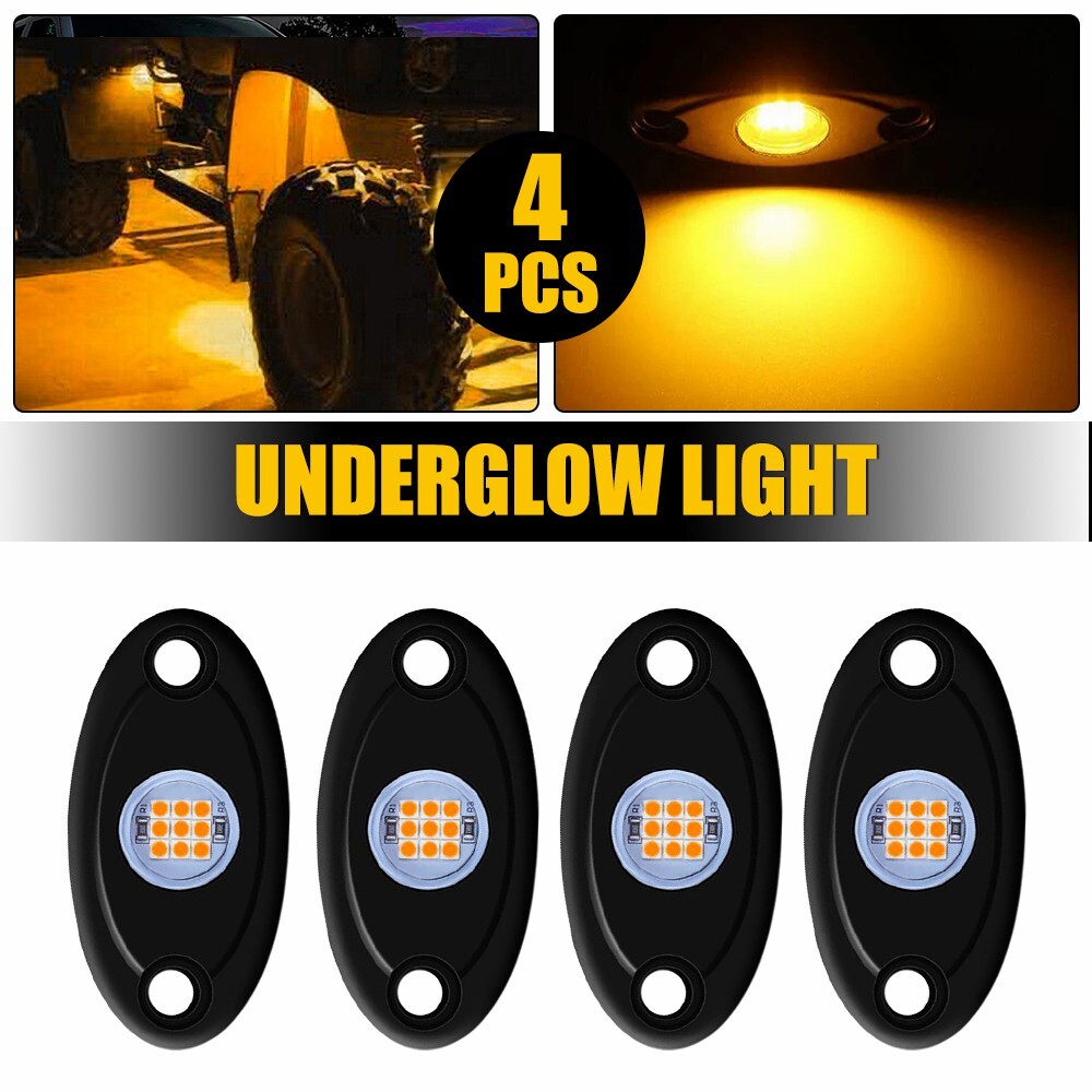 4 Pods Amber LED Rock Lights Underbody Fit Chevy Silverado 1500 2500 1999-2022