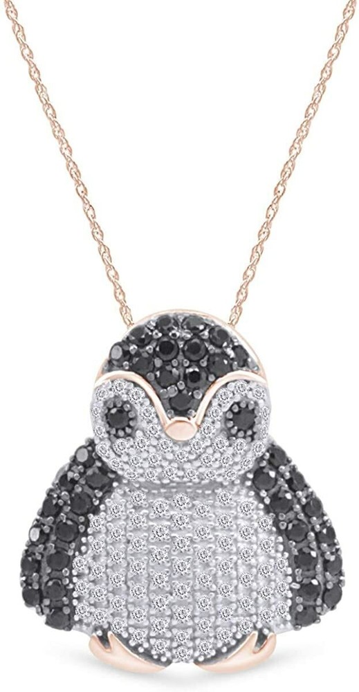 3 Ct Round Cut Simulated Diamond Penguin Cute Pendant 14k Two Gold Plated